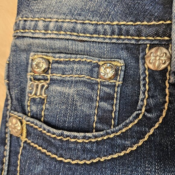 Miss Me Women's Blue Embroidery Distressed Mid Rise Ankle Skinny Jeans Size 26 - Picture 10 of 12